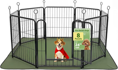 Lekesky Dog Play Pen for Indoors, 8 Panels 24 ’’ H Dog Pens Indoor with Bottom Pad, Heavy Metal Duty Foldable Pet Puppy Exercise Fence Crate Kennel, Pet Fence for Medium/Small Dogs (Black)