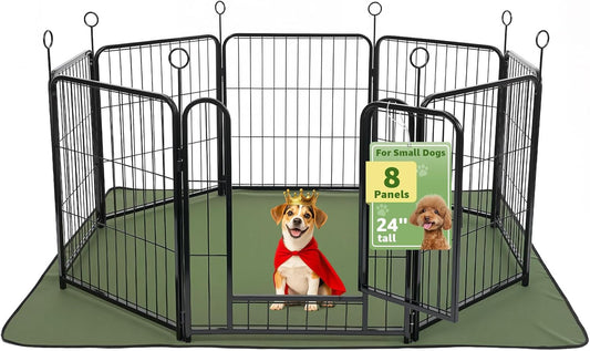 Lekesky Dog Play Pen for Indoors, 8 Panels 24 ’’ H Dog Pens Indoor with Bottom Pad, Heavy Metal Duty Foldable Pet Puppy Exercise Fence Crate Kennel, Pet Fence for Medium/Small Dogs (Black)