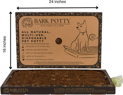 Bark Potty Standard Dog Potty Training Box - Disposable, Long-Lasting Pee Pad Litter Replacement - Leak Resistant, Multi-Use, Odor Neutralizing, Indoor/Outdoor Toilet Tray