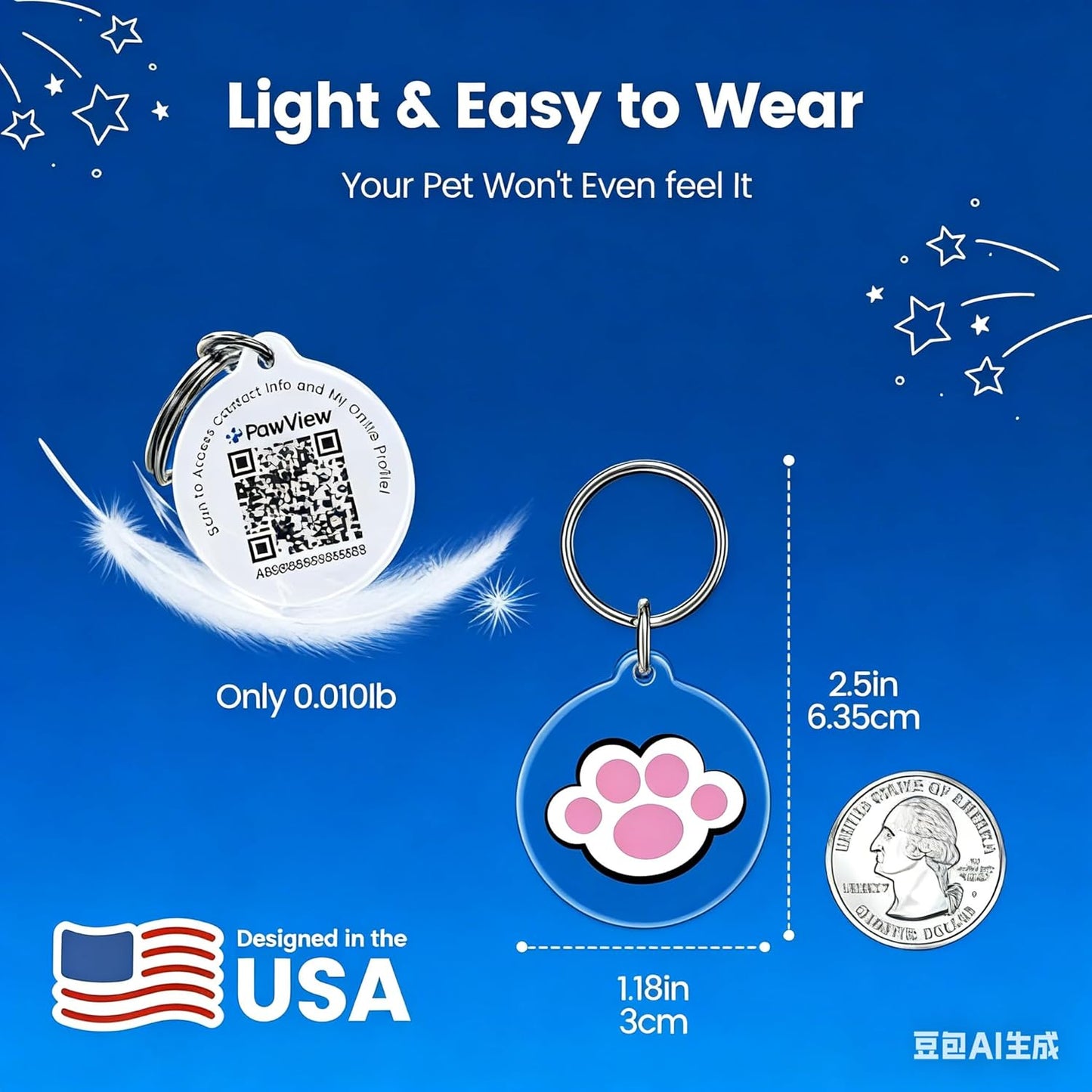 Smart QR Code Cat Tag – Customized Pet ID Tag with Online Editable Contact Info, Privacy Control, Lost & Found Alerts, Health Management, Stylish Pet Accessories & Gift Options,Blue, Cat Paw