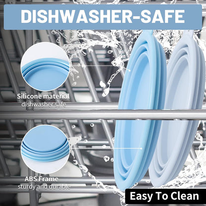 SLSON Collapsible Dog Bowl, 2Pack Macaron Color Pet Travel Bowls Silicone Foldable Water Feeder Dish for Small to Large Dogs Cat Walking Hiking Camping (Macaron Blue and Light Grey, Medium)