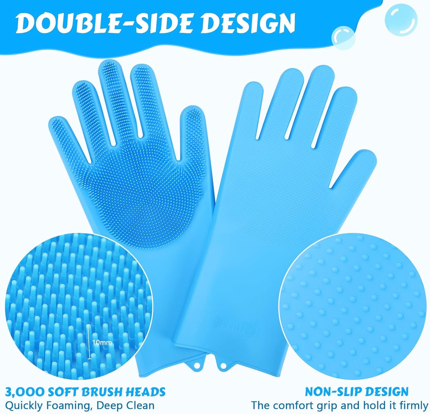 Pecute Pet Grooming Gloves - Heat Resistant Silicone Gloves with High-Density Teeth, Enhanced Five Finger Design for Bathing and Massaging Dogs and Cats, Blue