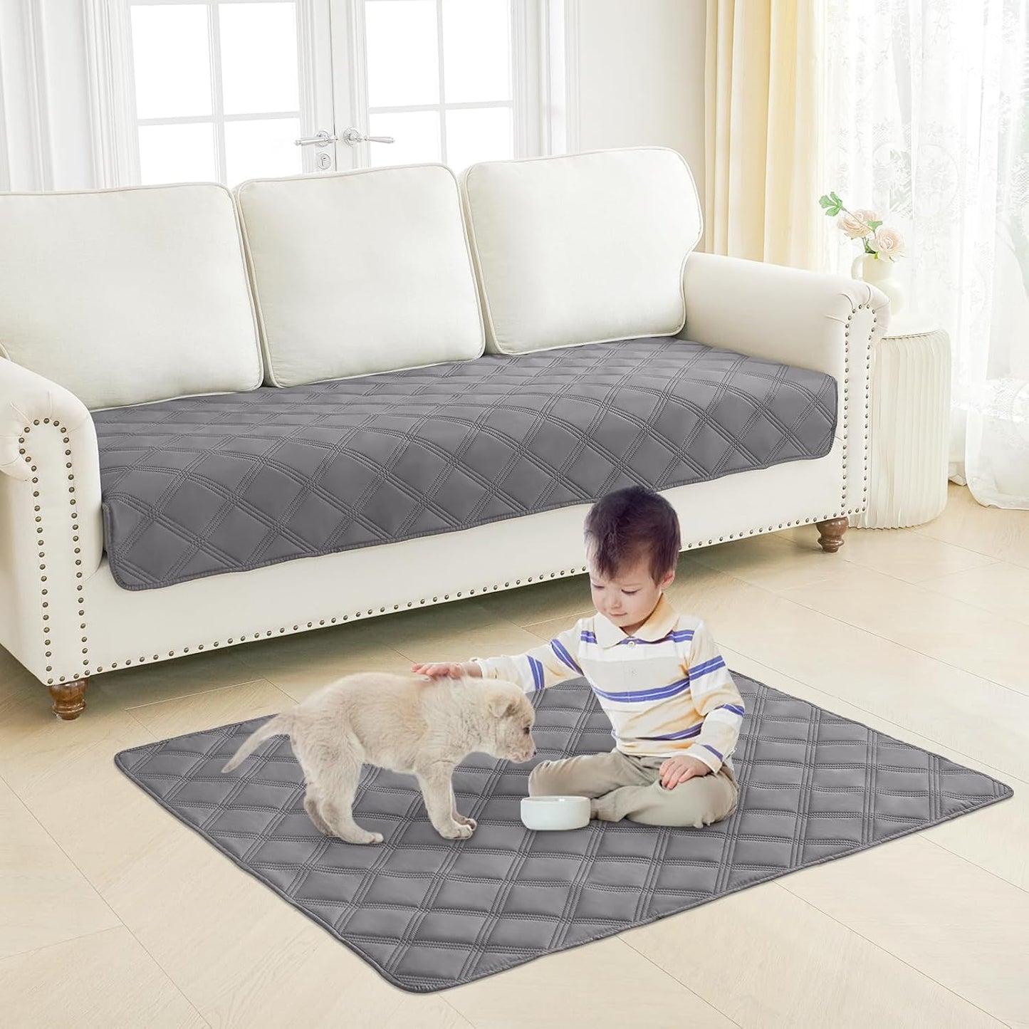 Smiry Waterproof Dog Bed Cover Blanket 52x82, Soft Reversible Pet Blanket, Washable Leakproof Cats Dogs Couch Cover for Sofa, Couch, Furniture, Lattice, Grey/Dark Grey