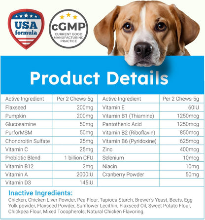 Dog Vitamins and Supplements - 150 Dog Multivitamin Chewable - Immune, Joint Support, Skin, Gut Health + Packed with Omega 3s, Glucosamine & Probiotics - Safe for Puppy - Chicken