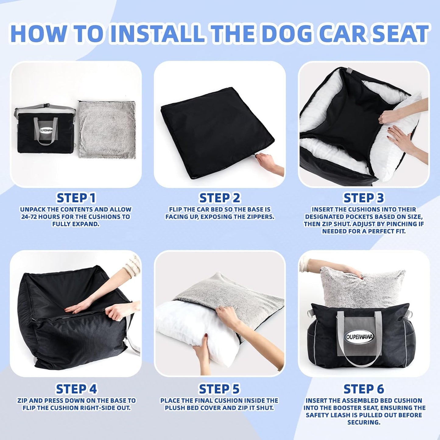 Dog Car Seats for Small & Medium Dogs, Waterproof Dog Booster Seat with Storage Pockets Soft Travel Bed with Clip-On Safety Dogs Leash and Secure Straps Puppy Travel Carrier Bed，Gray