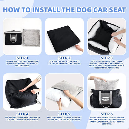 Dog Car Seats for Small & Medium Dogs, Waterproof Dog Booster Seat with Storage Pockets Soft Travel Bed with Clip-On Safety Dogs Leash and Secure Straps Puppy Travel Carrier Bed，Gray