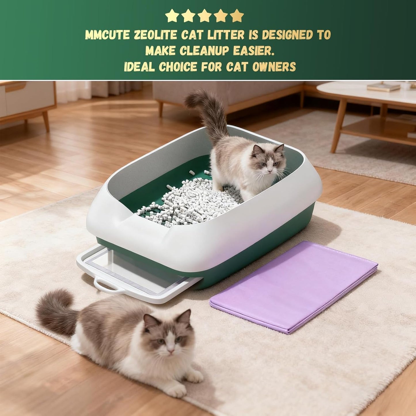 IMMCUTE Cat Litter Pellets, 9lb Bag Lasts 60 Days, Odor Control Cat Litter with Extra 10 Ct Cat Pee Pads, Non Clumping Zeolite Litter Pellets, Low-Tracking, Unscented