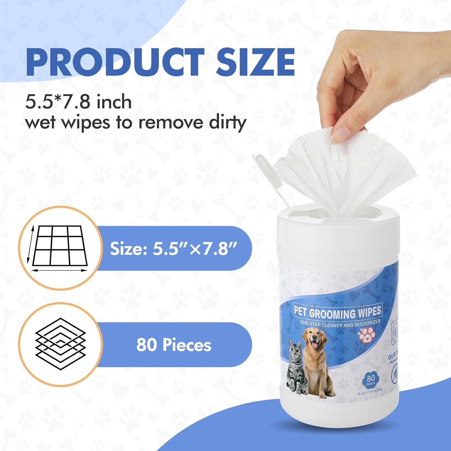 3 Pack Hypoallergenic Pet Grooming Wipes for Dogs and Cats Pet Wipes Jar 240 Total Bottle Deodorizing Cleansing and Unscented Large Non Woven for Paws Faces Skin Folds and Bums