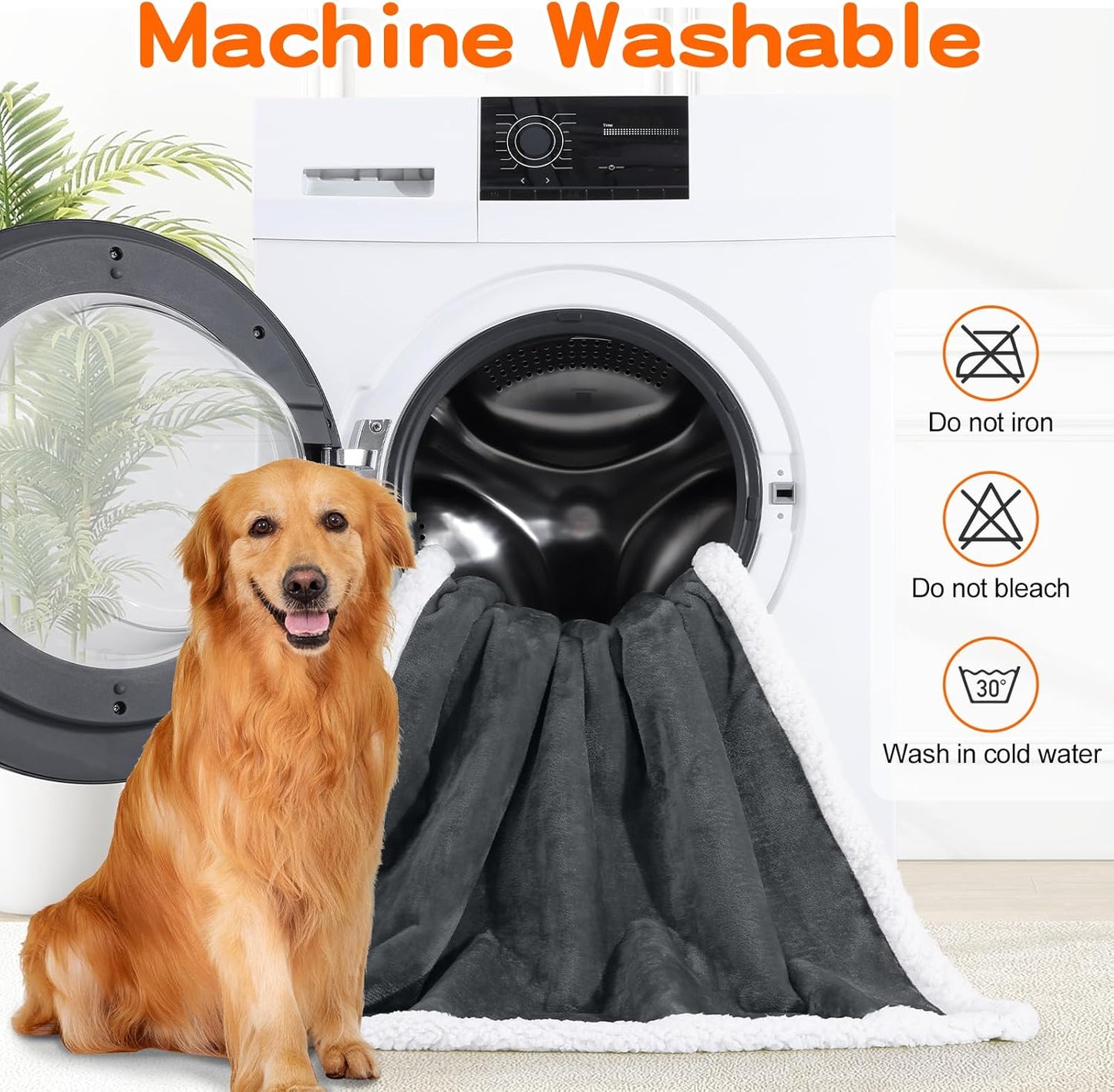 Smiry Waterproof Blanket Throw for Large Dogs Cats, Soft Reversible Dog Blanket for Sofa Couch Bed, Washable Leakproof Sherpa Fleece Furniture Couch Protector(30"x40", Dark Grey/White)