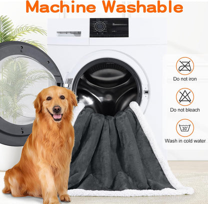 Smiry Waterproof Blanket Throw for Large Dogs Cats, Soft Reversible Dog Blanket for Sofa Couch Bed, Washable Leakproof Sherpa Fleece Furniture Couch Protector(30"x40", Dark Grey/White)