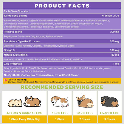 NATURE TARGET Probiotics for Dogs, Duck Flavored Dog Probiotics with Prebiotics and Digestive Enzymes for Dog Gut Health, Vitamins and Omega 3 for Skin & Coat & Immune Health - 120 Treats