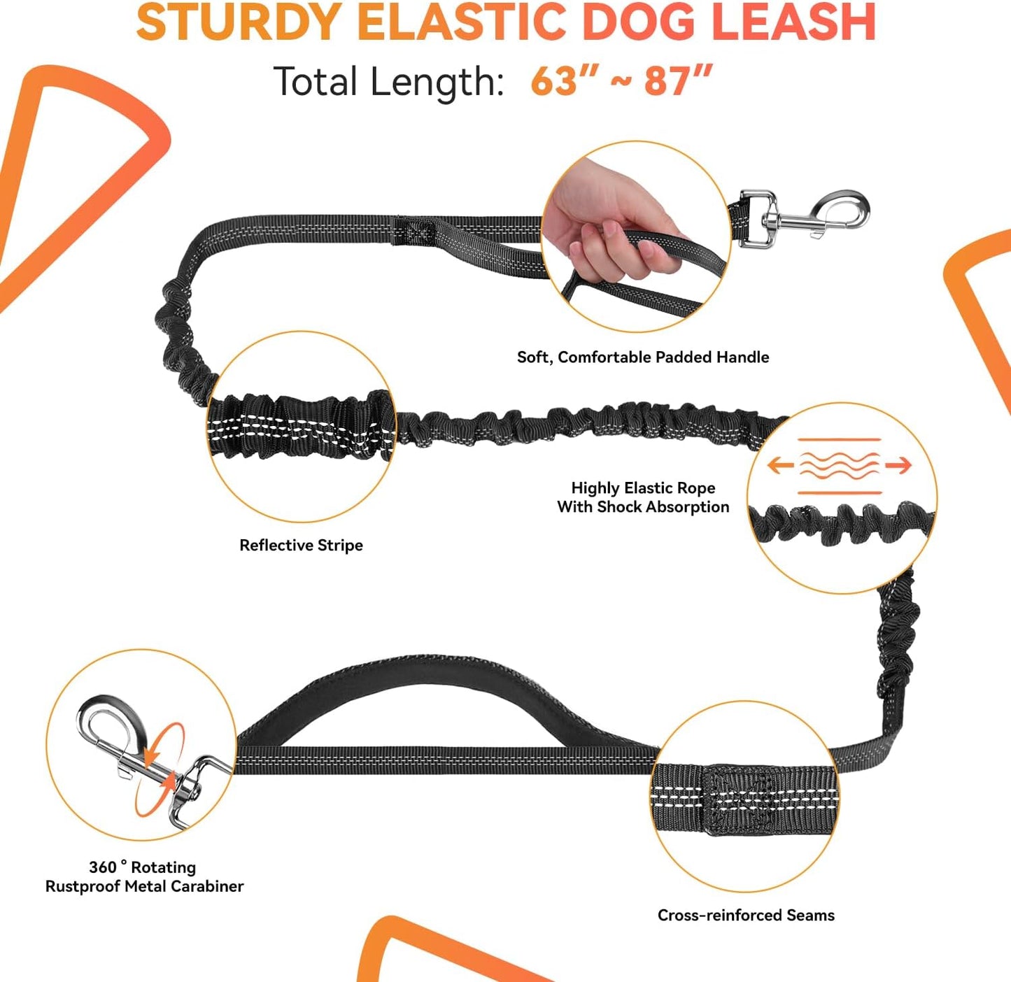 Hands Free Dog Leash with Waist Belt & Adjustable Multi-Function 9.8FT Long Dog Lead, Heavy Duty Waist Leash for Running, Walking, Jogging and Hiking
