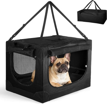 Soft Small Dog Crate - 24 inch Portable Travel Puppy Crate for Small Pets or 2 Cats, Collapsible Pet Carrier with 4 Mesh Doors, Car Kennel for Dogs with Handle for Indoor and Outdoor, Black