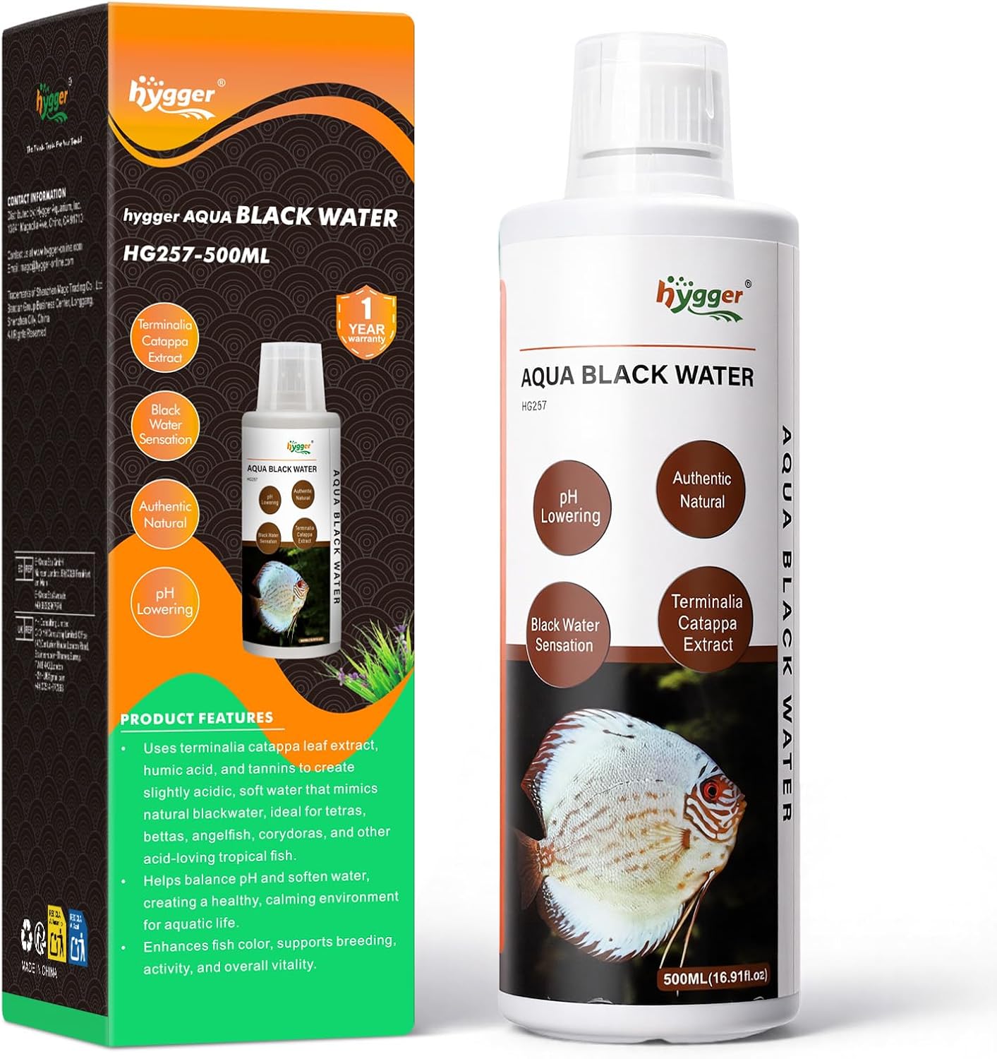 hygger Blackwater Aquarium Conditioner with Natural Olive Leaf Extract, Humic & Tannins, Regulate pH Value Soften Water Create Tropical Biotope Black Water Environment for Freshwater Aquarium (500ML)