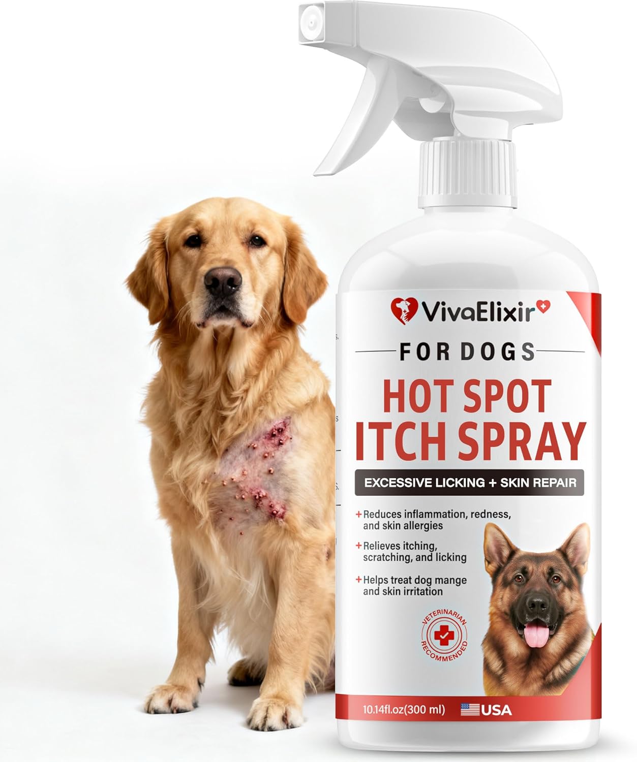 Hot spot Treatment for Dogs | Hot Spot Spray for Dogs | Hypochlorous Acid (HOCl) Formula Soothes Inflammation | Prevents Infection | Treats Bites | Scratches & Skin Ulcers - 10.14 fl oz
