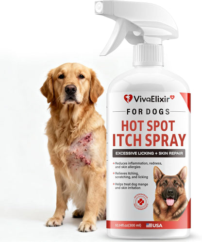 Hot spot Treatment for Dogs | Hot Spot Spray for Dogs | Hypochlorous Acid (HOCl) Formula Soothes Inflammation | Prevents Infection | Treats Bites | Scratches & Skin Ulcers - 10.14 fl oz