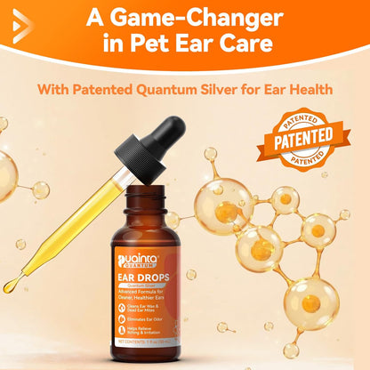 Dog Ear Drops with Finger Cots, Natural Dog Ear Cleaner and Infection Treatment, Quantum Silver Dog Ear Cleaning Solution for Itching, Irritation & Wax Build-Up,1oz