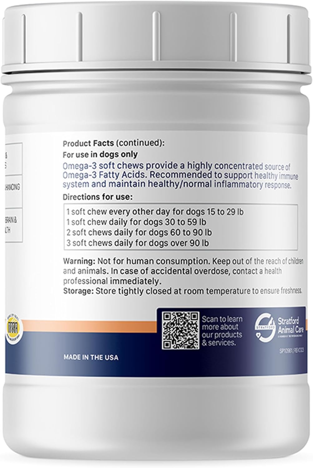 Stratford Pharmaceuticals EZ Chew Omega 3 Fatty Acid Soft Chew Max Strength - Dog Omega 3 Supplement - Soft Chew Treats with Fish Oil for Dogs - Large and Giant Dogs - 150 Soft Chews