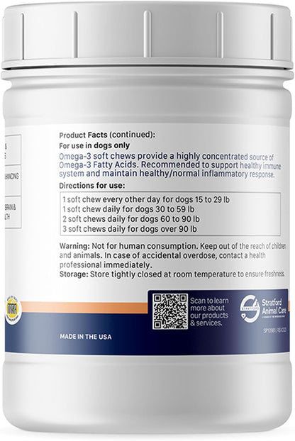Stratford Pharmaceuticals EZ Chew Omega 3 Fatty Acid Soft Chew Max Strength - Dog Omega 3 Supplement - Soft Chew Treats with Fish Oil for Dogs - Large and Giant Dogs - 150 Soft Chews