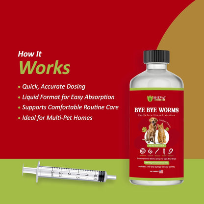 Bye Bye Worms – Advanced Dewormer for Cats & Dogs | Safe & Effective Liquid Worm Treatment | Chicken Flavor | 2 oz