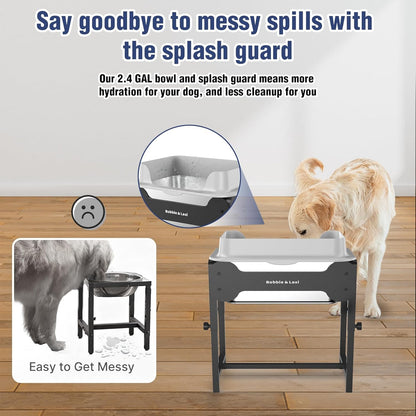 4-Height Adjustable Elevated Dog Water Bowl with Splash Guard, 2.5 Gallon No-Spill Large Capacity Raised Dog Water Bowl for Large & Medium Dogs, Non-Slip Stainless Steel Stand & Easy to Clean