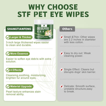 Dog Eye Wipes (100 Count) for Pet Cats -Fragrance-Free, Vet-Tested Formula for Sensitive Skin | Tear Stain Remover & Gentle Bath Alternative | Hypoallergenic & Enriched with Oatmeal