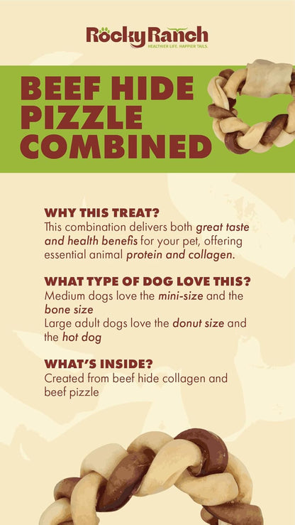 Rocky Ranch, Large Collagen and Bully Braided Stick, Beef Flavor, 3.53 oz, Adult Dog, Natural Chew Treats, Dental Care, High Protein. 1 Count. No additives