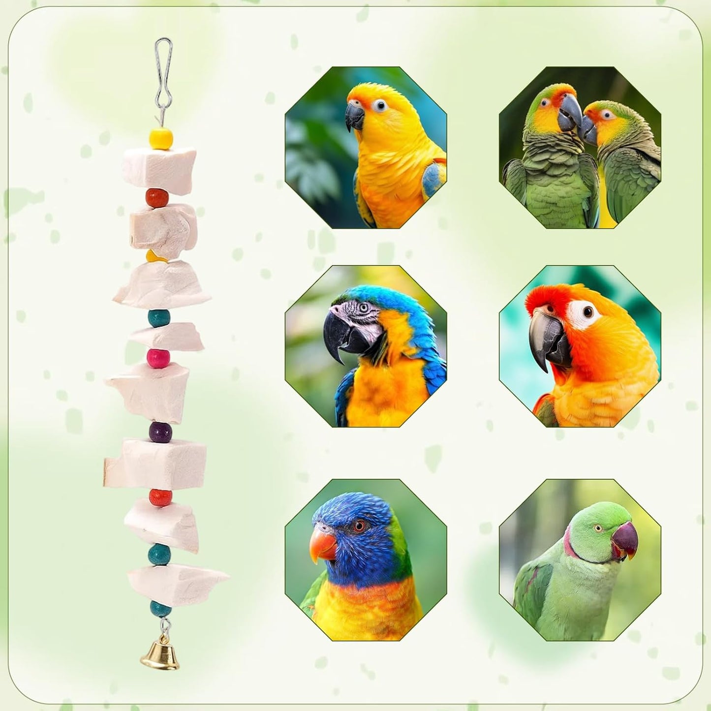 4PCS Cuttlebone for Birds, Bird Toys for Cockatiels and Parakeets, Natural Cuddle Bones for Birds, Parrot Toy with 9 Beads, Durable Bird Accessories,Parakeet Toys,Cockatiel Toys