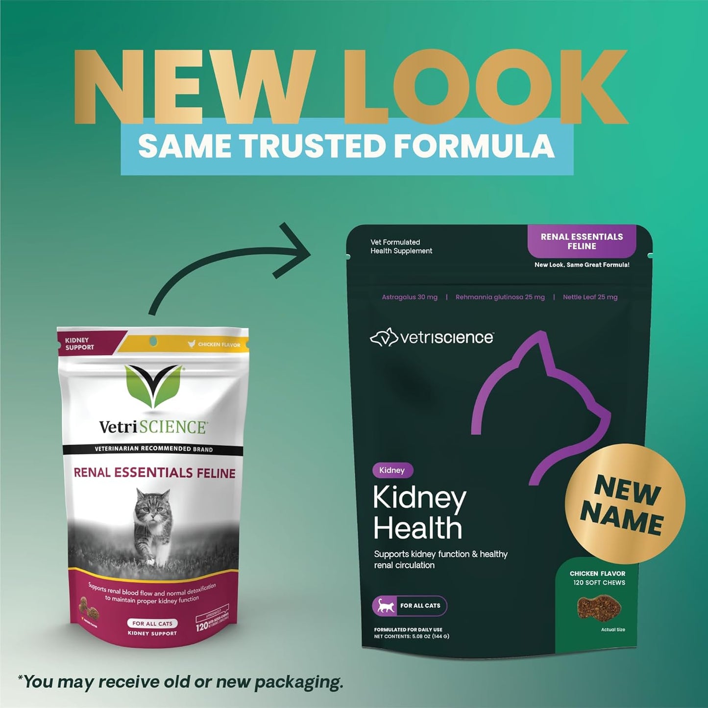 VetriScience Kidney Health Chews, Renal Essentials Supplement for Cats, Kidney Care and Support with Mushroom, Astragalus Root, Nettle Seed and Herbs, Chicken, 120 Count