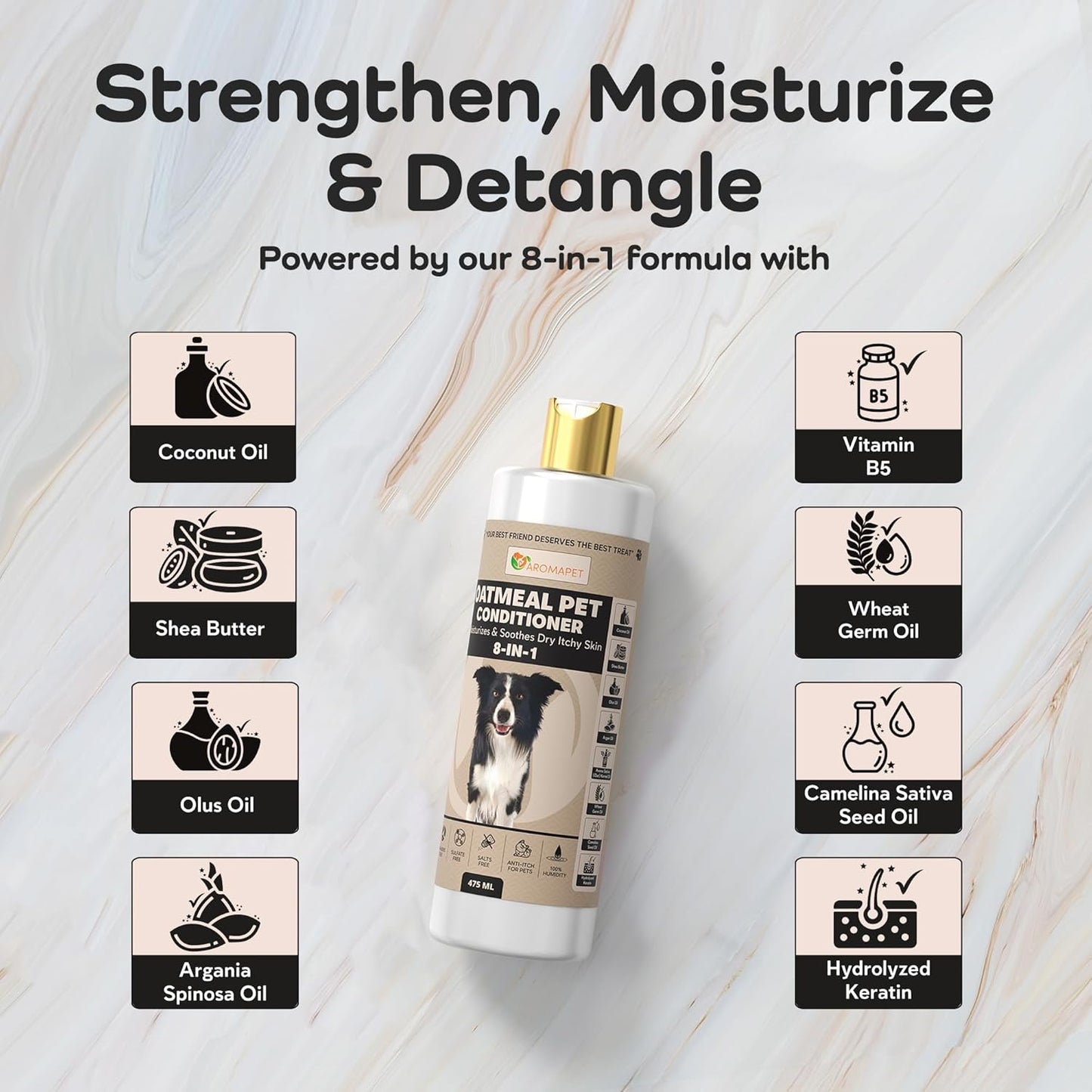 8-in-1 Oatmeal Dog Conditioner Moisturizing Conditioner for Dogs with Oat Oil, Shea Butter, Coconut Oil & Argan Oil, Hypoallergenic Dog Conditioner for Itchy Skin & Dry Coats, 475mL