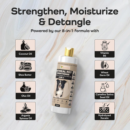 8-in-1 Oatmeal Dog Conditioner Moisturizing Conditioner for Dogs with Oat Oil, Shea Butter, Coconut Oil & Argan Oil, Hypoallergenic Dog Conditioner for Itchy Skin & Dry Coats, 475mL