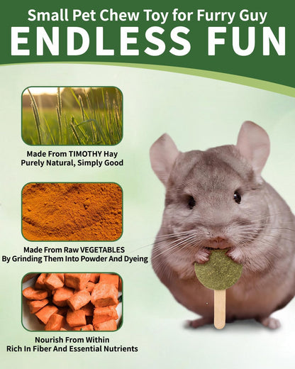 C-LIGHT Rabbit Chew Toy, 6 Pcs Timothy Hay Rabbit Treat Chew for Teeth, Spinner Toy Replaceable Treats for Chinchillas,Guinea Pigs, Bunny (Pink)