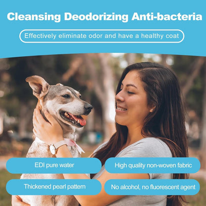 Pet Cleaning Glove Wipes for Dogs & Cats, Cleaning and Deodorizing Disposable Bathing Wipes for Fur, Paws and Butt,Rinse Free for Grooming and Travel, Hypoallergenic Unscented, 6 PCS