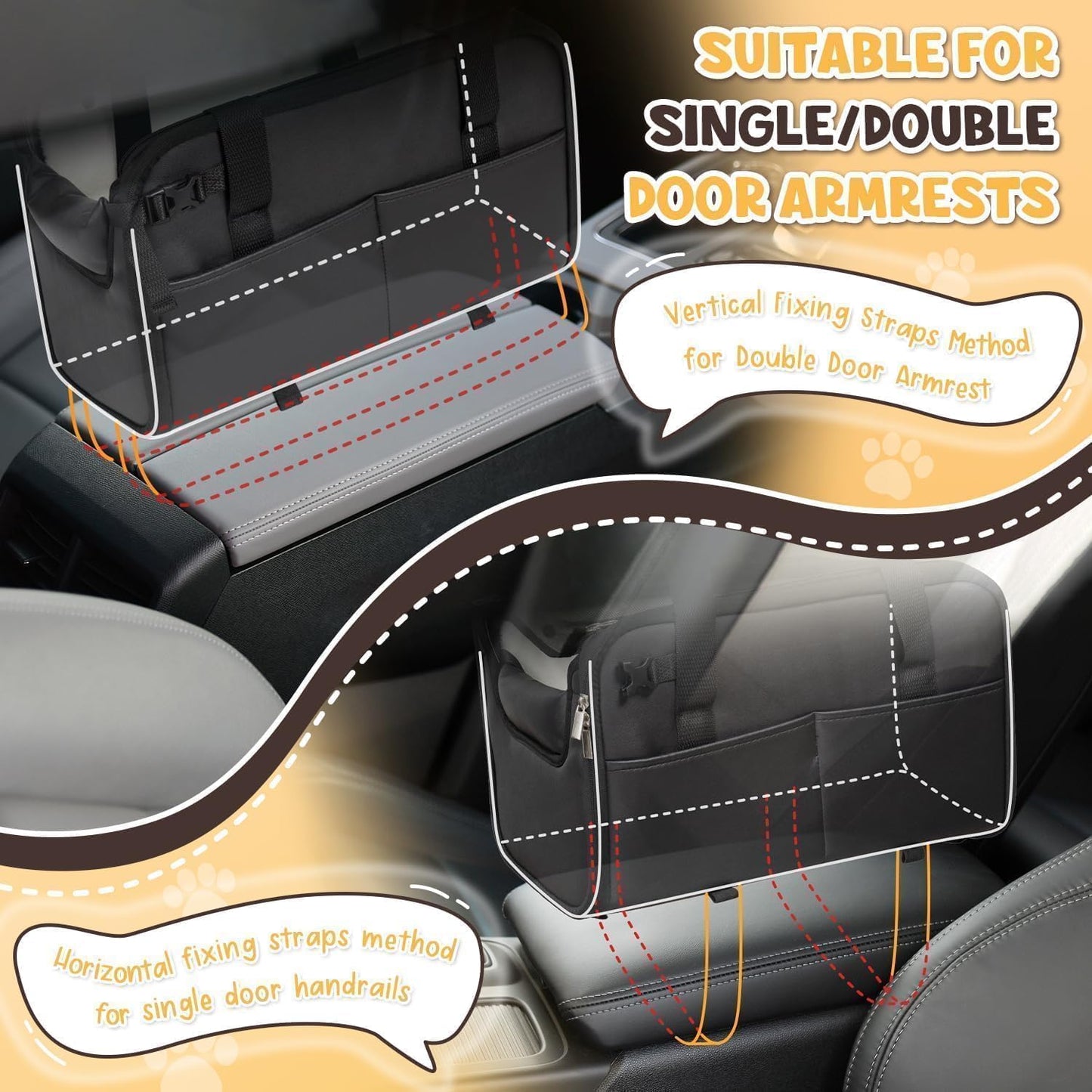 YUDODO 18lbs Dog Car Seat (Width >9in) for Small Dog Large Center Console with Removable Velvet Cushion Luxury Puppy Cat Travel Portable Booster Seat Anti-Slip Pet Car Bed Carseat PU Leather Black