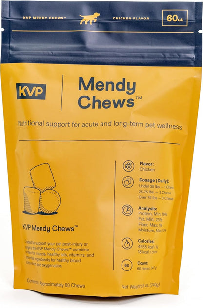 KVP Mendy Chews Multivitamin Treats for Dogs - Joint Support + Muscle Recovery - Recovery and Wellness Chew - Chicken Flavor - 60 Count