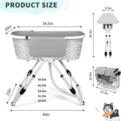 BACOENG Portable Dog Bathtub, 5 Height Adjustable Dog Washing Station, Dog Tubs for Bathing and Grooming, Pet Bath Tub for Small to Large Dogs, Indoor and Outdoor Use