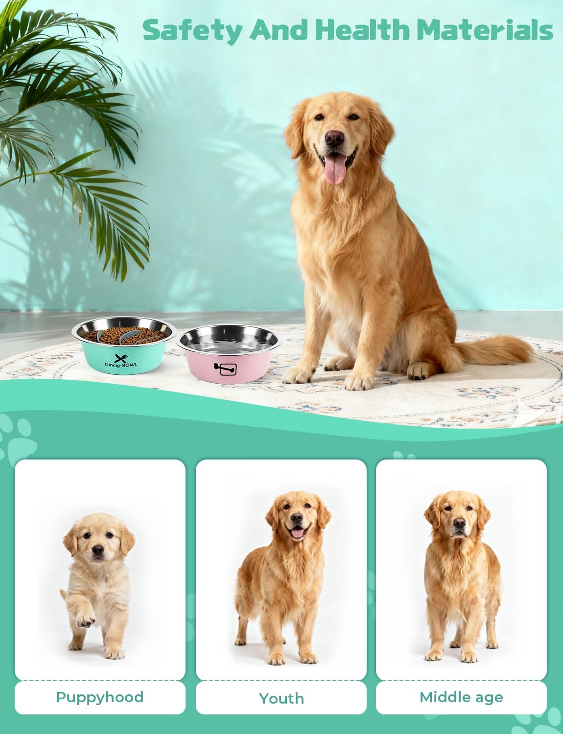 Slow Feeder Dog Bowls,6cups Large Capacity,Set of 2,Including Two Bowls and one Slow Feeder Insert,Suitable for Large and Medium-Sized Dogs
