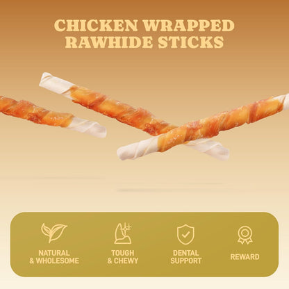 Chicken Wrapped Rawhide Sticks Dog Treats,Long-Lasting Chews with Real Chicken,Low Odor & High Protein Dog Snacks for Small Dogs & Puppies,5-Inch, 30 Count