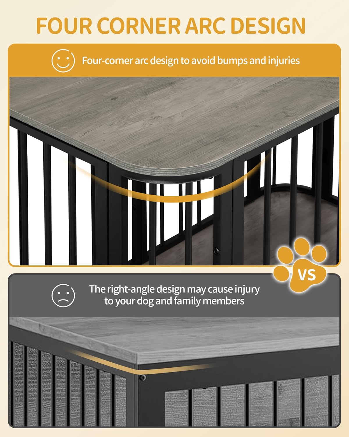 39.4'' Dog Crate Furniture, L Indoor Dog Kennel Dogs Cage, Modern Decorative Pet House for Small/Medium/Large Dogs, Anti-Chew & Anti-Escape, Kennel End Side Table, Greige Black DFC88705B