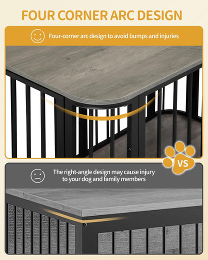 39.4'' Dog Crate Furniture, L Indoor Dog Kennel Dogs Cage, Modern Decorative Pet House for Small/Medium/Large Dogs, Anti-Chew & Anti-Escape, Kennel End Side Table, Greige Black DFC88705B