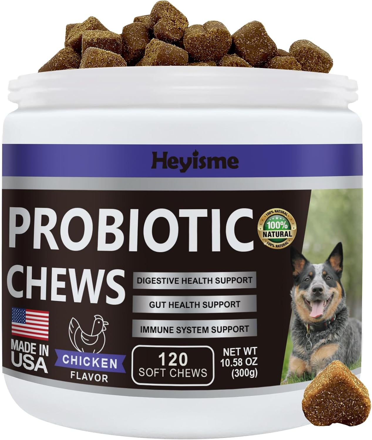 Probiotics for Dogs, Improve Yeast Balance, Itchy Skin Itchy Ears, Gut Health, Allergies, Immunity, Dog Probiotics and Digestive Enzymes with Prebiotics - Reduce Diarrhea (Chicken, 120 Chews)