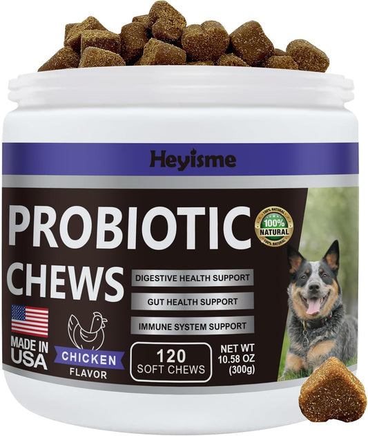 Probiotics for Dogs, Improve Yeast Balance, Itchy Skin Itchy Ears, Gut Health, Allergies, Immunity, Dog Probiotics and Digestive Enzymes with Prebiotics - Reduce Diarrhea (Chicken, 120 Chews)