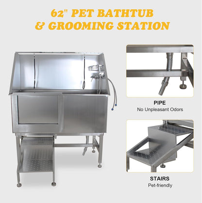 GarveeLife 50" Dog Grooming Tub, Stainless Steel Pet Washing Station, Professional Dog Grooming Bathtub for Large, Medium & Small Pets, Left