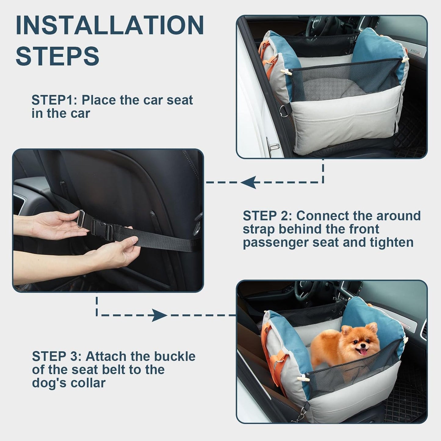 Ownpets Dog Car Seat for Small/Medium Dogs - Waterproof& Scratch-Resistant Dog Bed Car Seat, with Clip-On Safety Leash and Memory Foam Elevated Cushion,Up to 30lbs