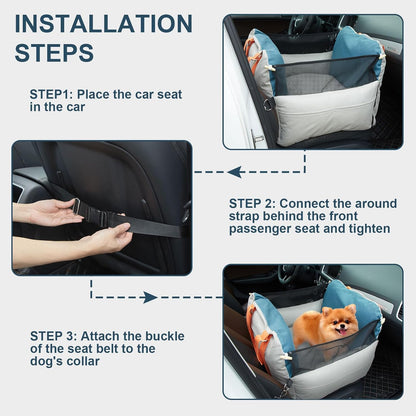 Ownpets Dog Car Seat for Small/Medium Dogs - Waterproof& Scratch-Resistant Dog Bed Car Seat, with Clip-On Safety Leash and Memory Foam Elevated Cushion,Up to 30lbs