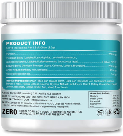 Probiotic Chews for Dogs, Natural Gut Health Support, 120 Soft Chews, Lamb Flavor, 300g