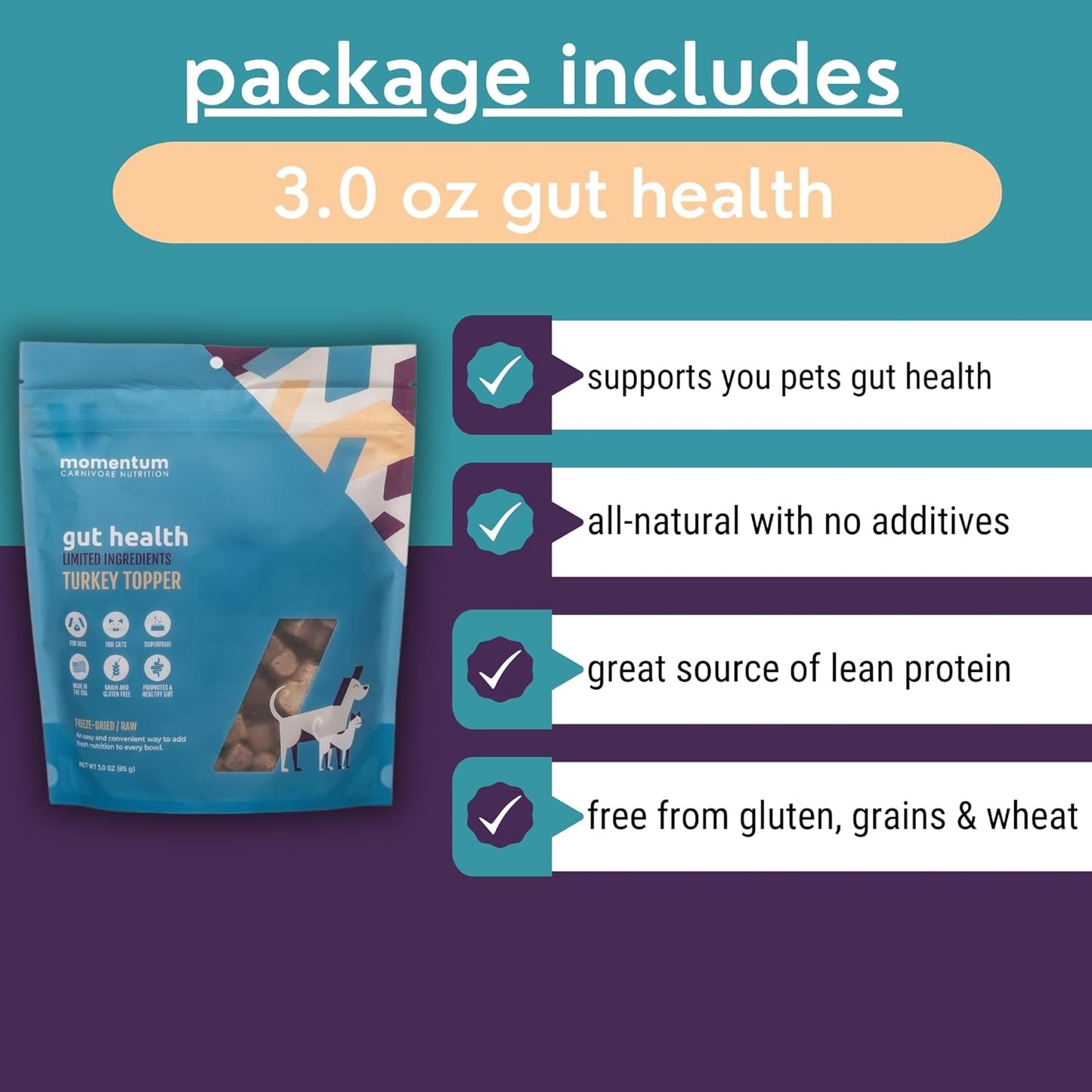 Momentum Carnivore Nutrition Freeze-Dried Wellness Topper 3 Pack – Gut Health, Immune Health & Joint Health – Natural Functional Dog & Cat Food Toppers – Supports Digestion, Immunity & Mobility