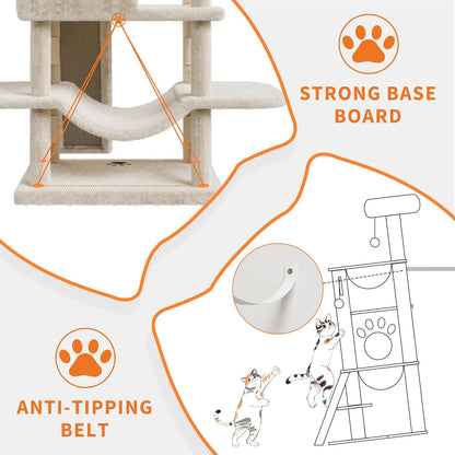 68.5" Heavy Duty Multi-Level Cat Tree Tower for Large Indoor Cats 20 lbs+, Soft Condo, Sisal Scratching Posts, Hammocks, Basket, Dangling Ball, Perches, Activity Platform – Beige, 2605 Model