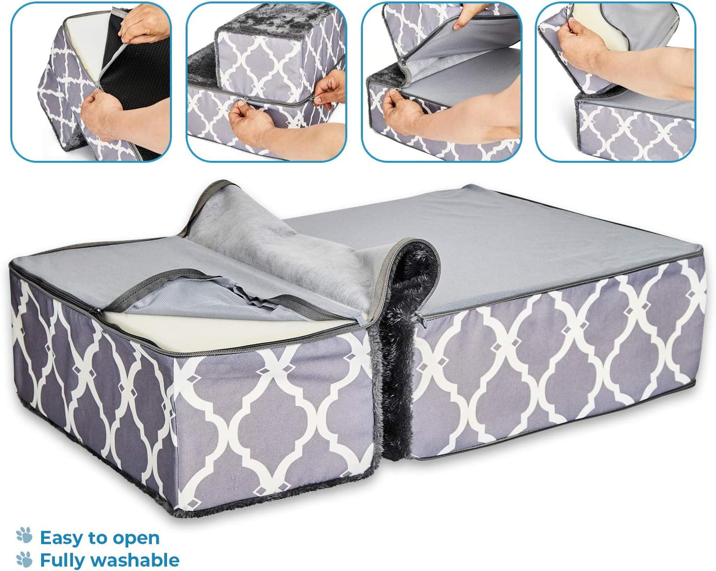 Best Pet Supplies Foldable Pet Steps/Stairs with CertiPUR-US Certified Foam for Small to Medium Dogs/Cats - Gray Lattice Print, 2-Step (H: 12'') (STF240T-2)