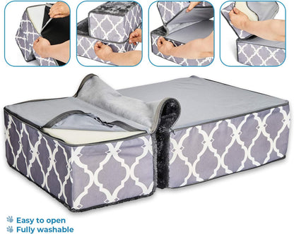 Best Pet Supplies Foldable Pet Steps/Stairs with CertiPUR-US Certified Foam for Small to Medium Dogs/Cats - Gray Lattice Print, 2-Step (H: 12'') (STF240T-2)